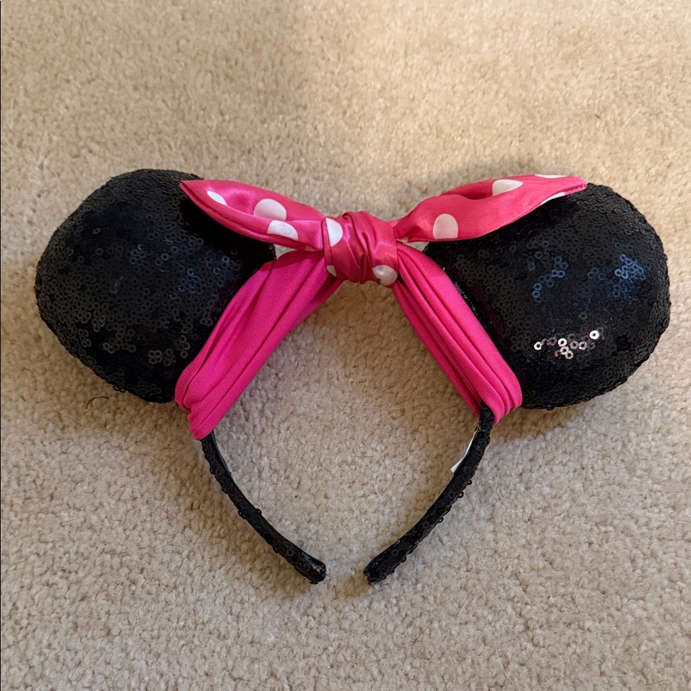 Pink and Black Sequin Bow Minnie Ears Headband